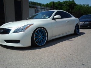 Customers ride after we repaired and did the makeover with a cutom color on his wheels